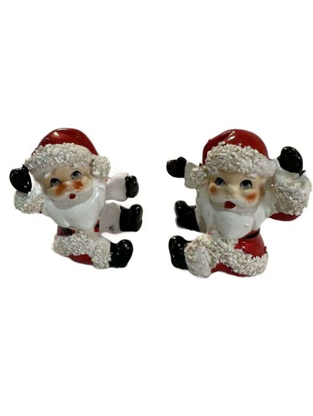 Vintage 1950's Japan Ceramic Santa Claus Candle Hugger Set Spaghetti Trim